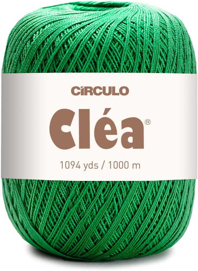 CRCULO خيط سيركولو كليا - خيط كروشيه بحجم 10-8/2 مثالي للنسيج - 100% قطن برازيلي مخصر (عبوة من كرة واحدة) - 5.3 أونصة، 1094 ياردة - اللون: 5638 - كلوفر - Image 1